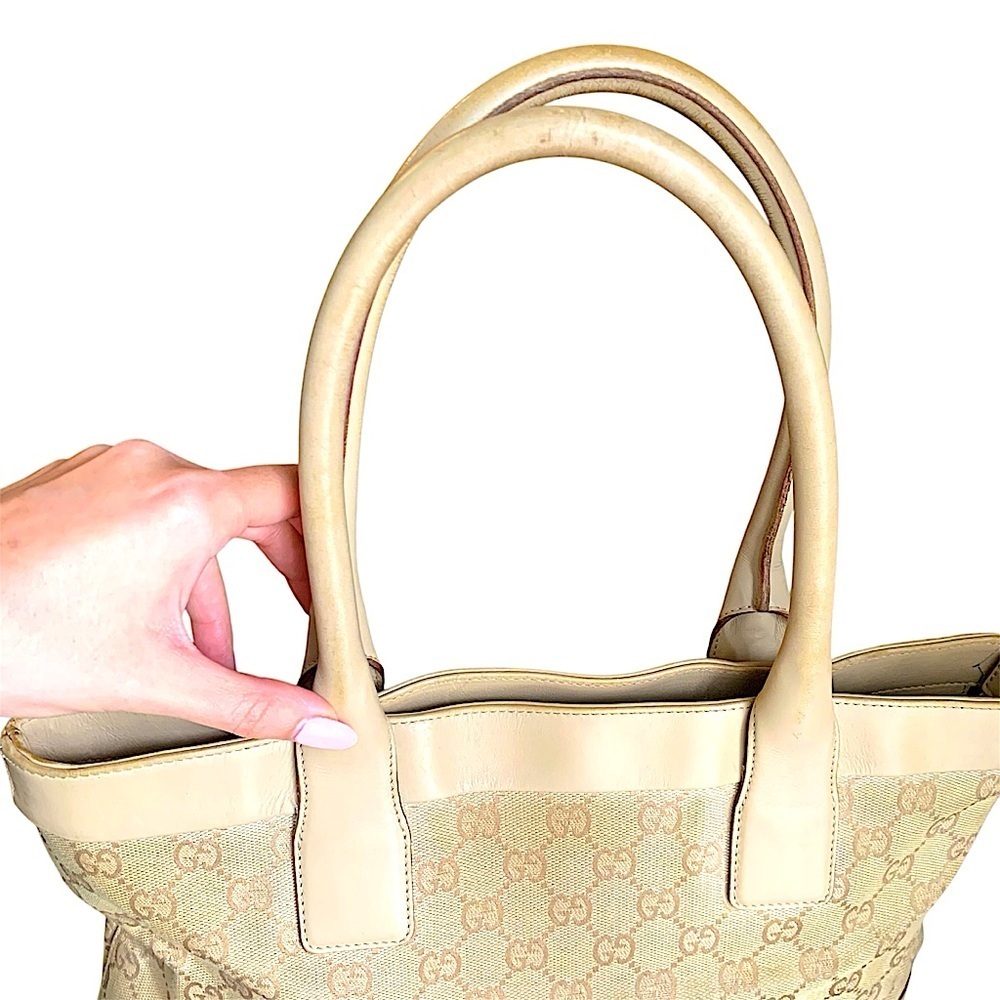 Gucci monogram canvas and leather tote bag tan cream beige nude - Picture 4 of 12